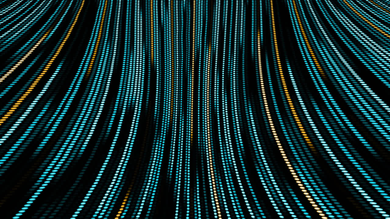 Animation of blue and yellow dotted light trails moving in hypnotic motion on seamless loop