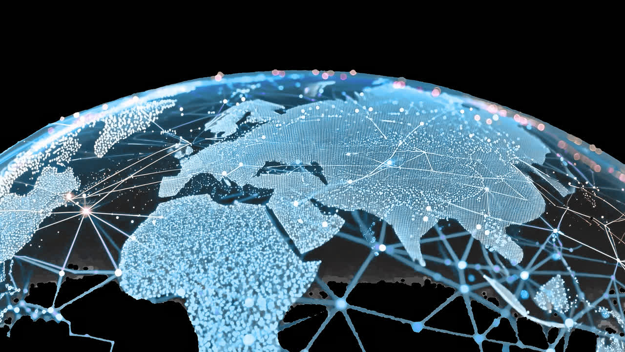 Global digital network connectivity visualization animated overlay, transparent 4K video, alpha