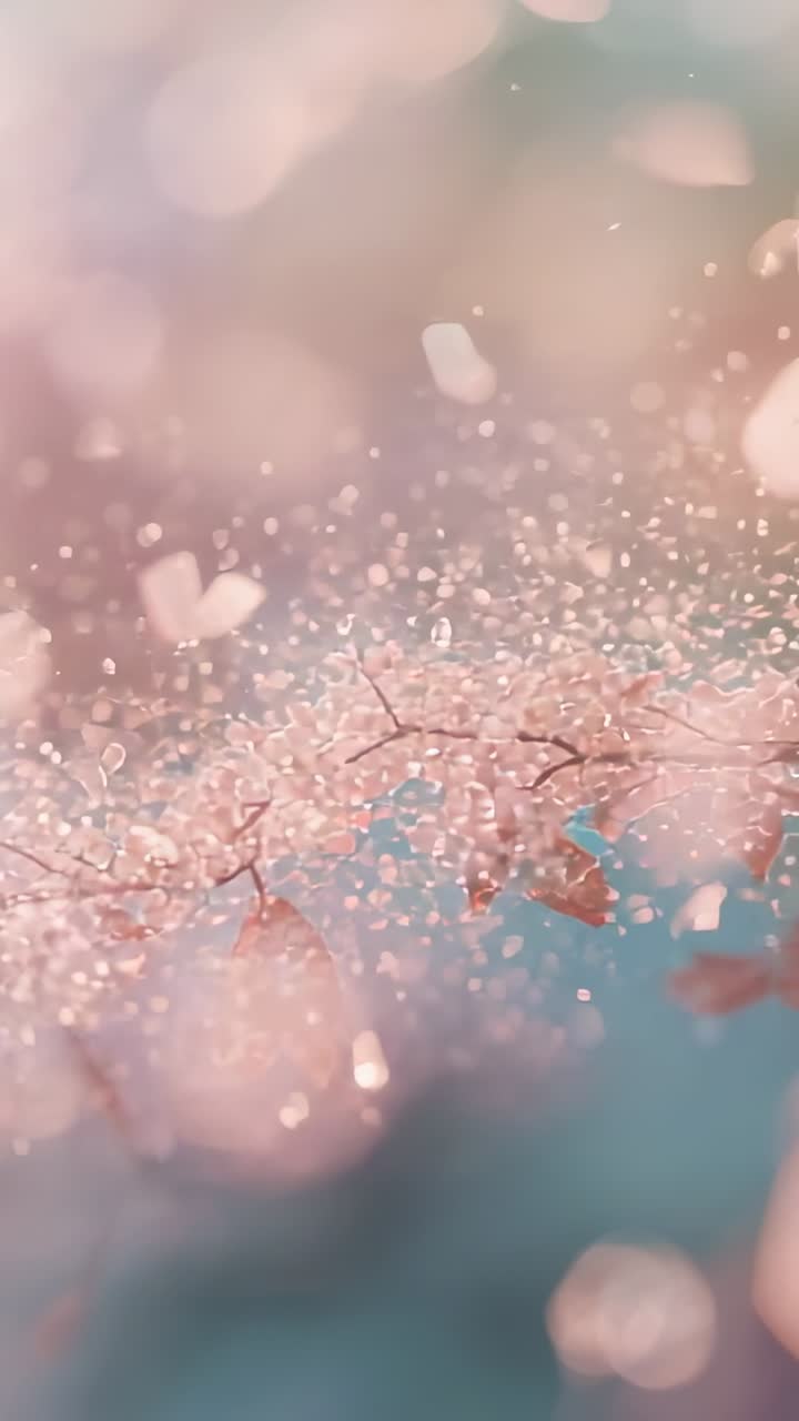 Vertical video: Shifting focus showing thin branch moving across macro to reveal sparkling droplets