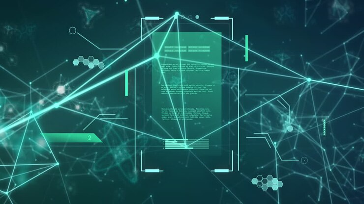 Animation of data processing and network of connections over shapes
