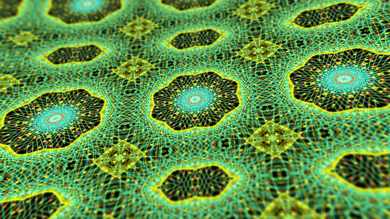 4k multicolor partículas florales cuadrícula concepto de gráficos de movimiento. fondo caleidoscópico para el yoga, la meditación, el fitness, los clubes, etc. animación en bucle sin costuras abstracta del fractal de mandala digital