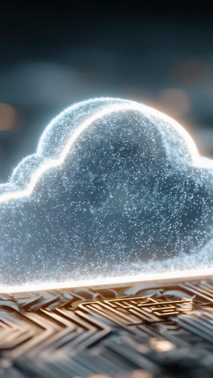 A Glowing Cloud Over Metallic Circuitry: A Futuristic Representation of Digital Connectivity and Data Storage in Modern Technology