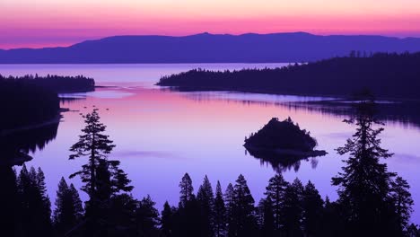 a beautiful dawn establishing shot of emerald bay at lake tahoe
