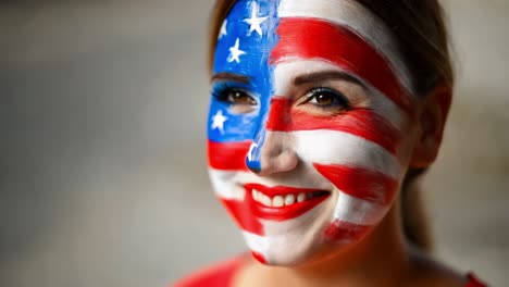 woman with american flag face paint