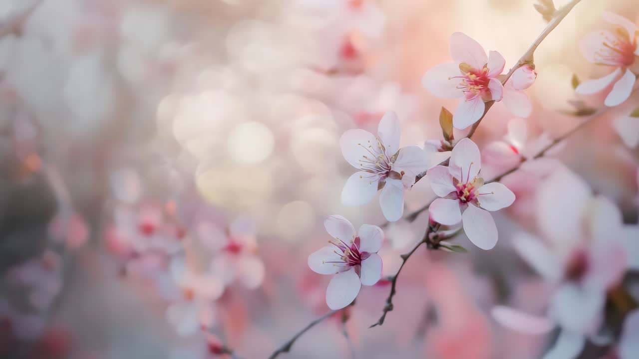 Close-up of delicate cherry blossoms in soft focus, capturing the serene beauty of spring