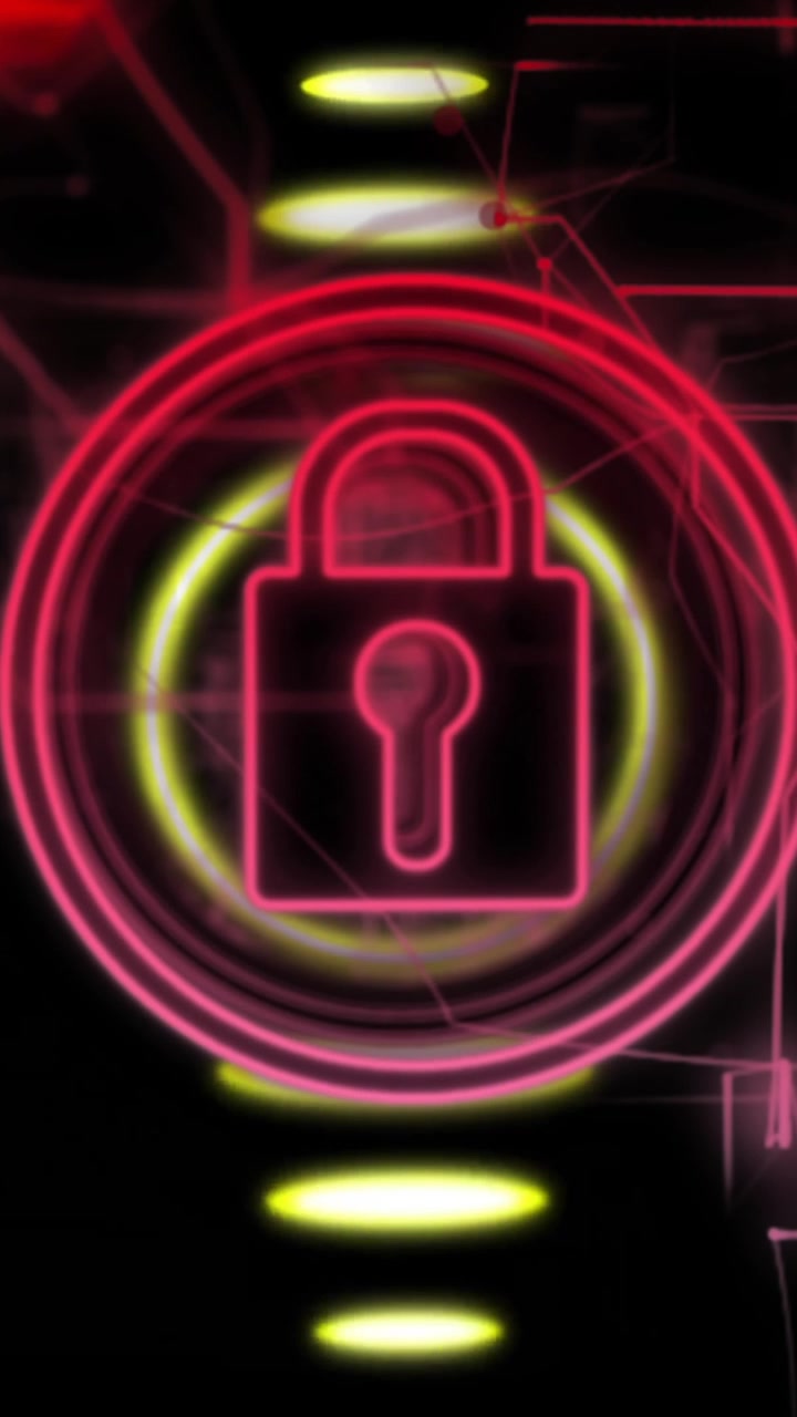 Icono de candado y líneas de neón, animación de seguridad de datos