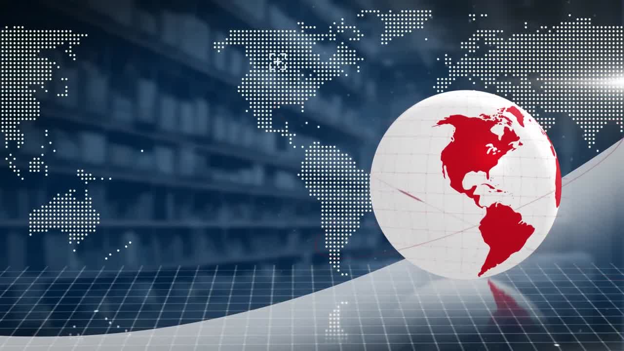 globo giratorio sobre el mapa del mundo contra el almacén en el fondo