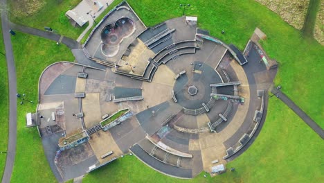 overhead aerial view of hanley forest park, central forest park, hanley park, plaza skatepark in stoke on trent staffordshire