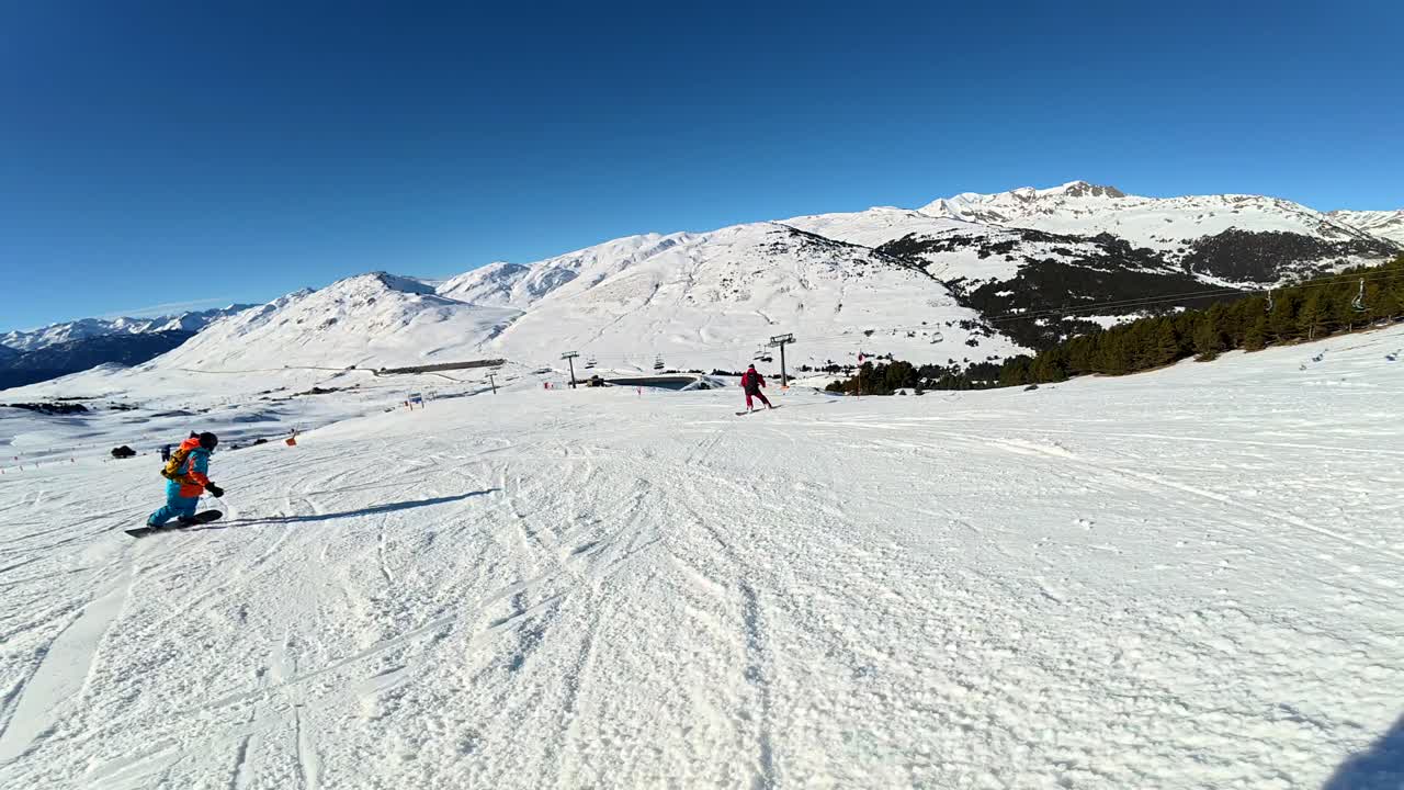 Skiing on a sunny day in the mountains
