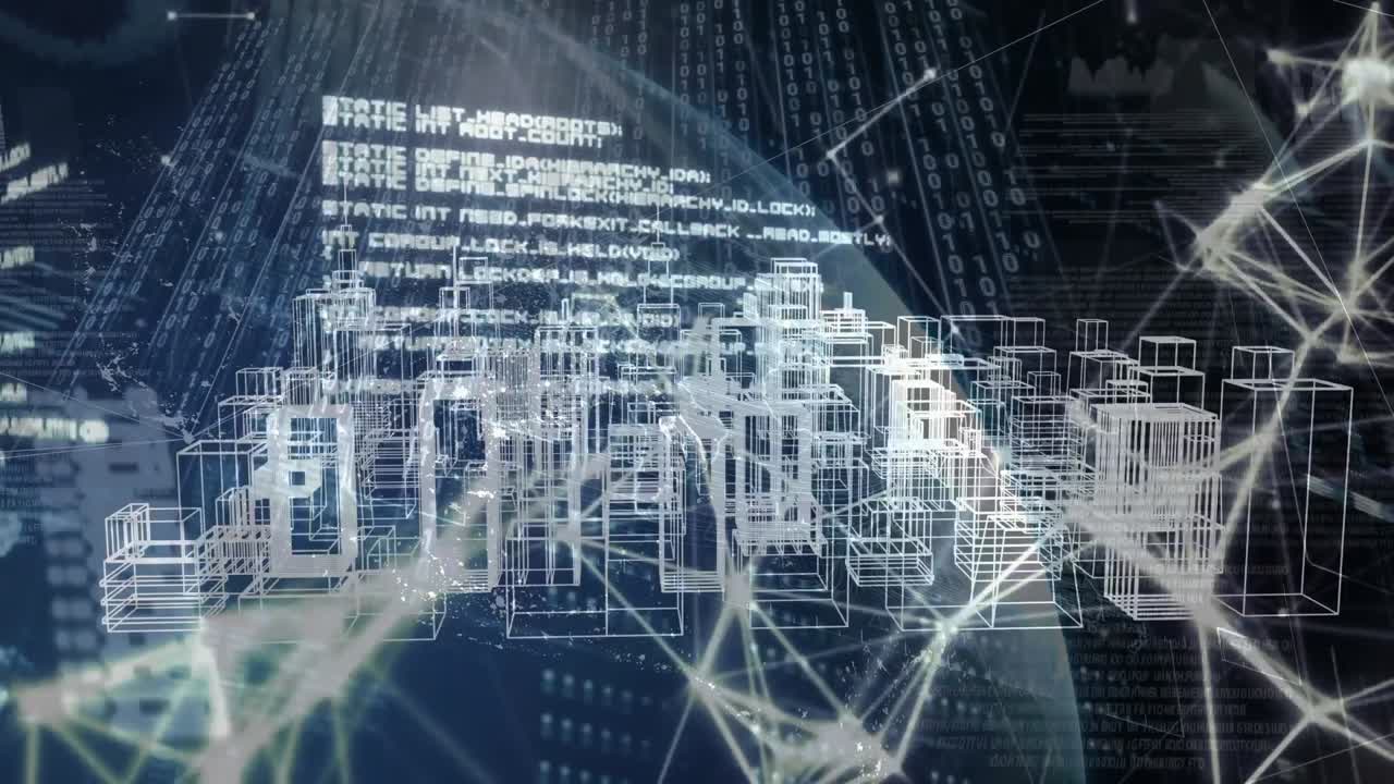 animazione della rete di connessioni con elaborazione dei dati sulla città digitale