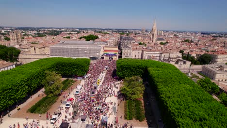 montpellier pride march from above, vibrant scene