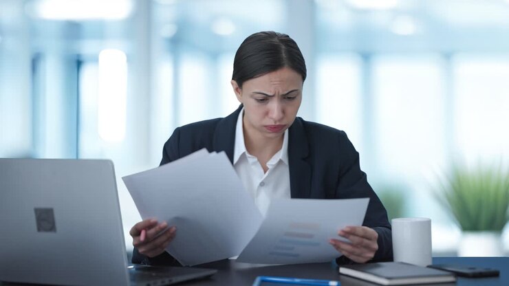 Stressed and tensed Indian business woman signing a contract