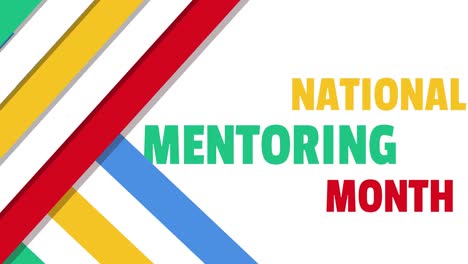 animation of national mentoring month text over colourful shapes on white background