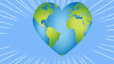 animation of heart shaped earth on blue background