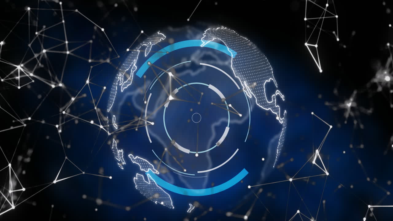 전 세계에 대한 범위 스캐닝과 데이터 처리 애니메이션