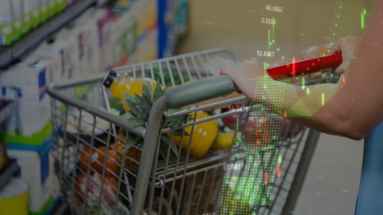 쇼핑 카트에 대한 금융 데이터 처리의 애니메이션