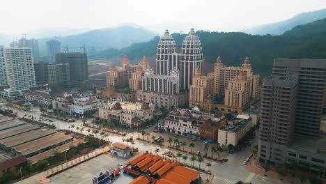 Aerial-revealing-shot-of-the-famous-Boten-Skyline-in-Laos