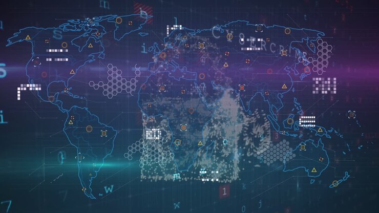 Animation of data processing over world map