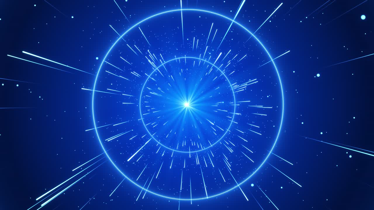 4k loop shooting falling stars lightspeed space journey blue glowing light rain neon lines