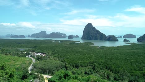 a hidden heavenly paradise in the middle of the lush green island on a clear summer sky - wide shot