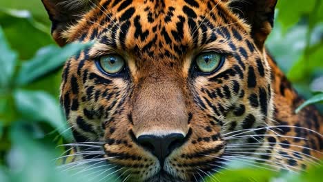 a close up of a jaguar's face in the jungle