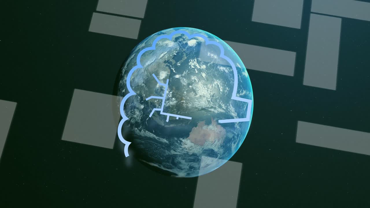 animación del procesamiento de datos sobre el globo y el fondo oscuro