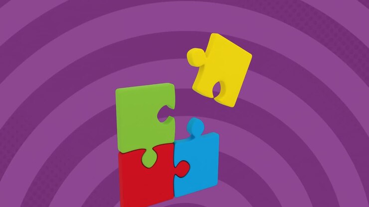 Animation of puzzles over violet circle background