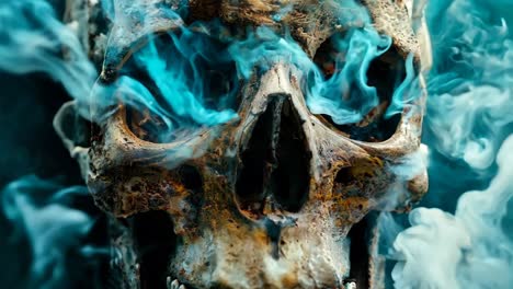 a skull in the smoke on a blue background