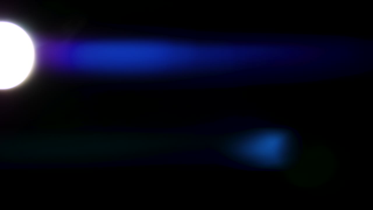 Bellissimi, sbalorditivi riflessi di luce e strisce anamorfiche blu girati su sfondo nero con lente anamorfica cinematografica di alta gamma, come sfondo, overlay di light leak o transizioni per editor