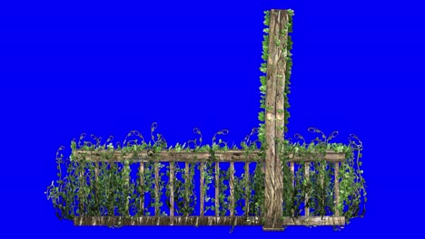 3D-Zaun-Mit-Weinrebe-Mit-Windeffekt-Auf-Blauem-Bildschirm,-3D-Animation