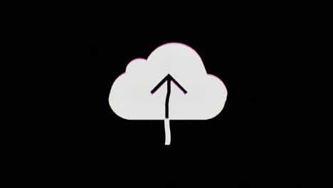 a cloud icon with an arrow indicating data transfer or upload glitches in, wavers for a few seconds, and then glitches out