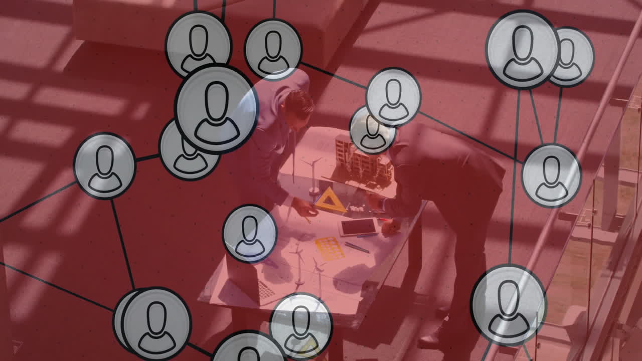 프로젝트에서 협력하는 비즈니스 사람들 위의 사용자 아이콘 네트워크 애니메이션