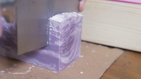 Cutting-organic-bar-soap-Coconut-and-Olive-oil-with-Lavender