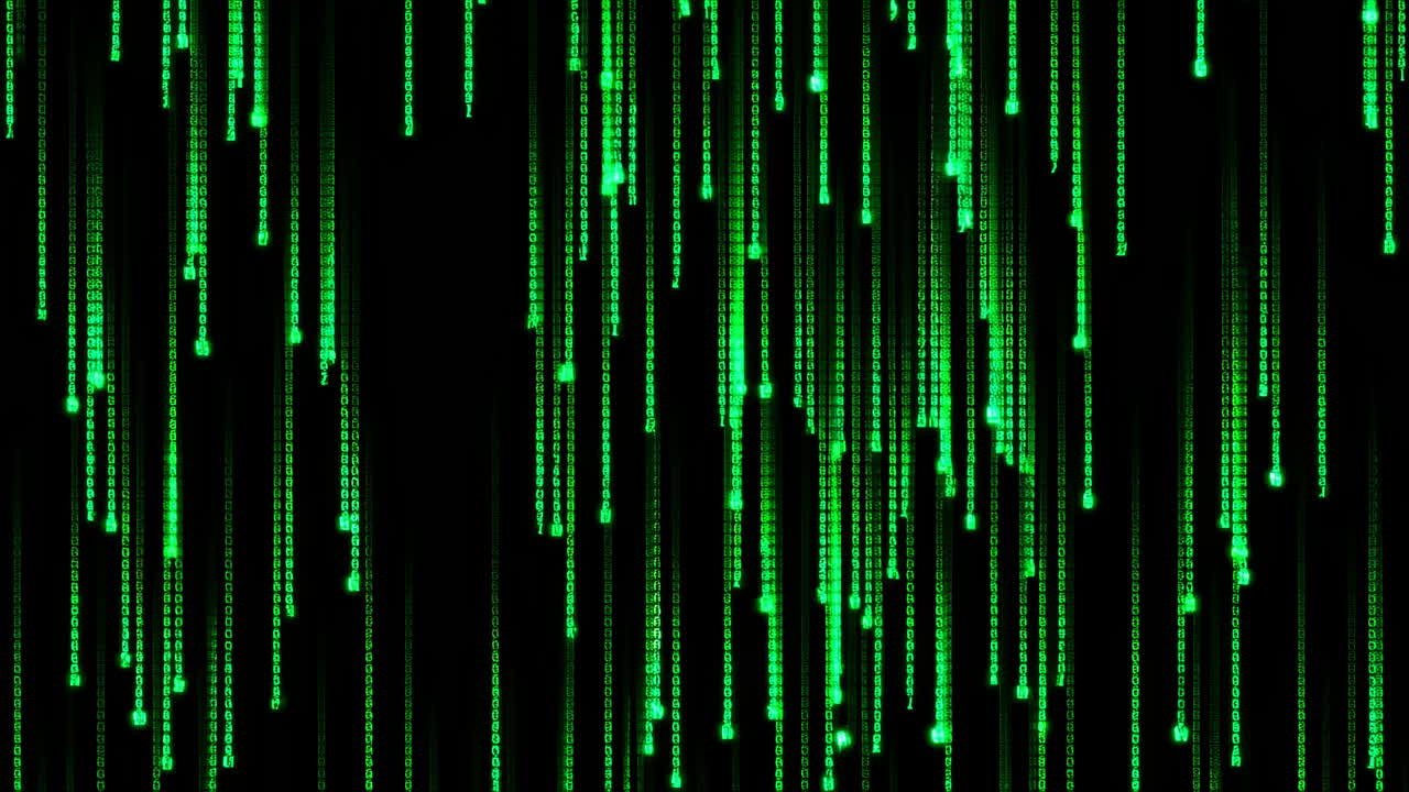 Green Binary Code Falling Down in Digital Matrix Style