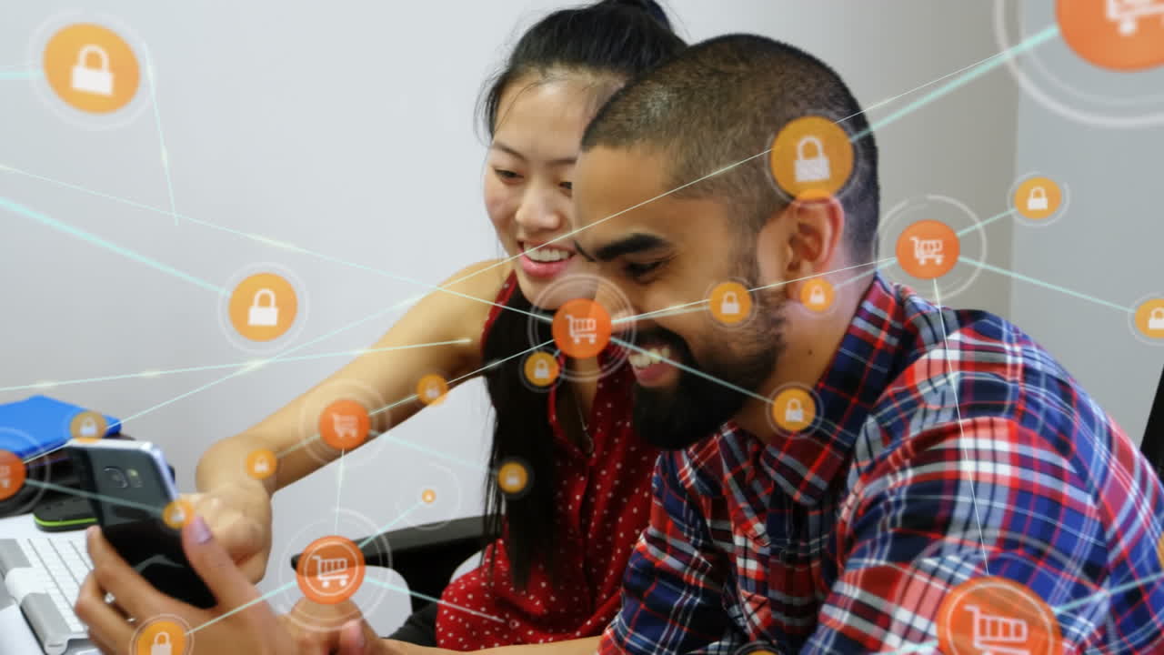 animación de la red de conexiones entre diversas personas de negocios en la oficina