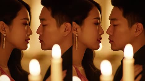 romantic kiss in a luxurious setting