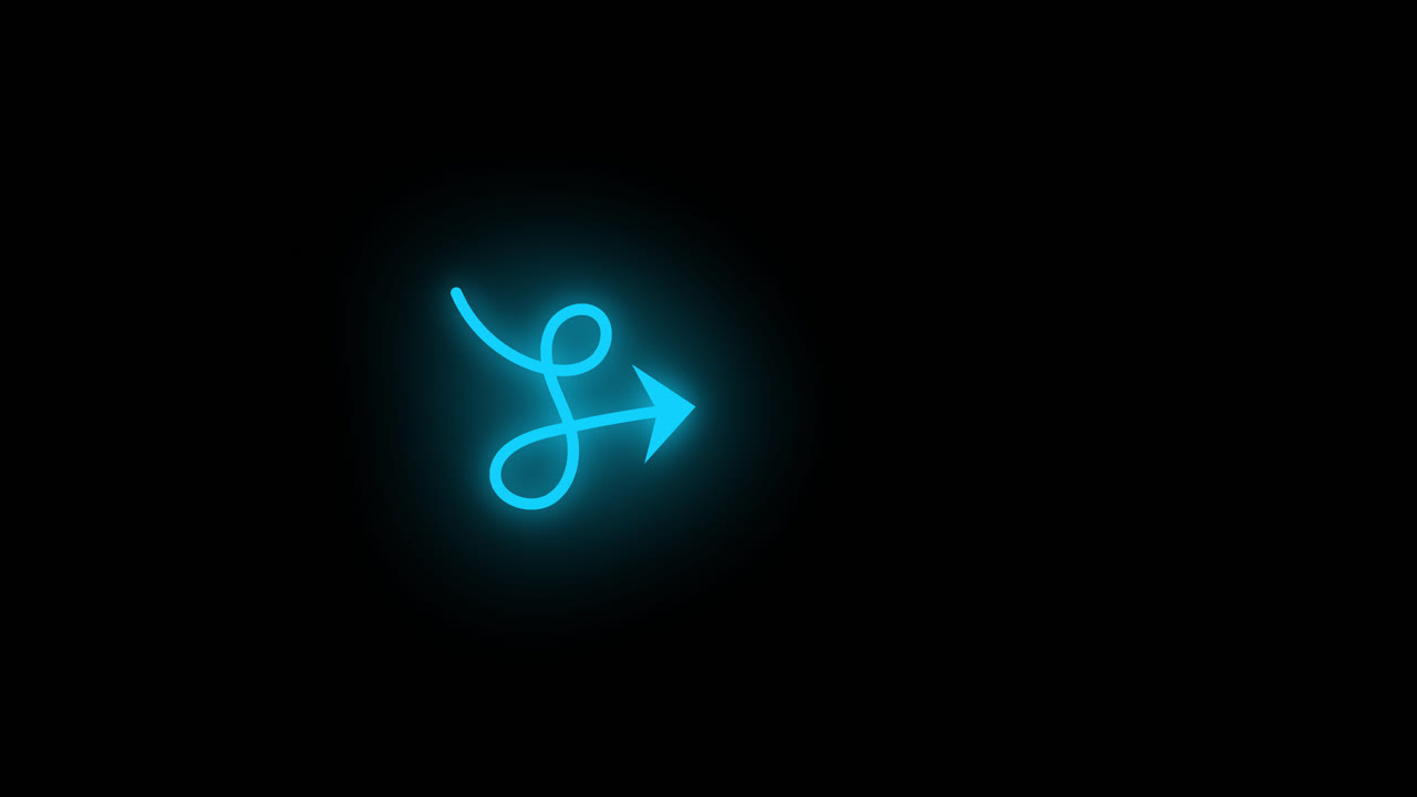Glowing Blue Arrow Drawing a Curved Line on Black Background