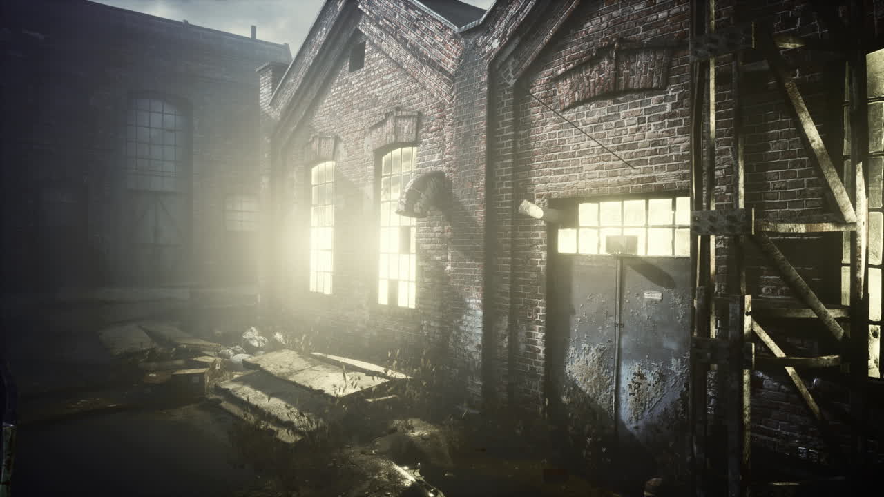 버려진 공장 의 야간 장면