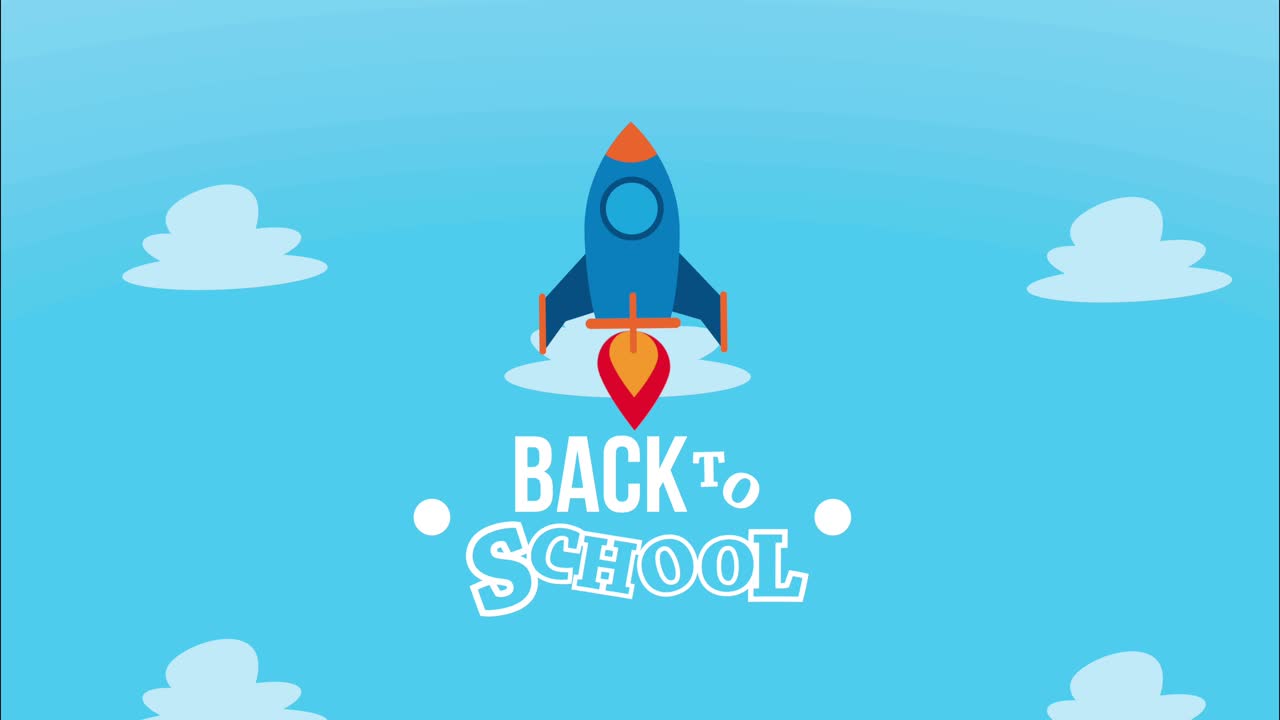back to school lettering with rocket animation