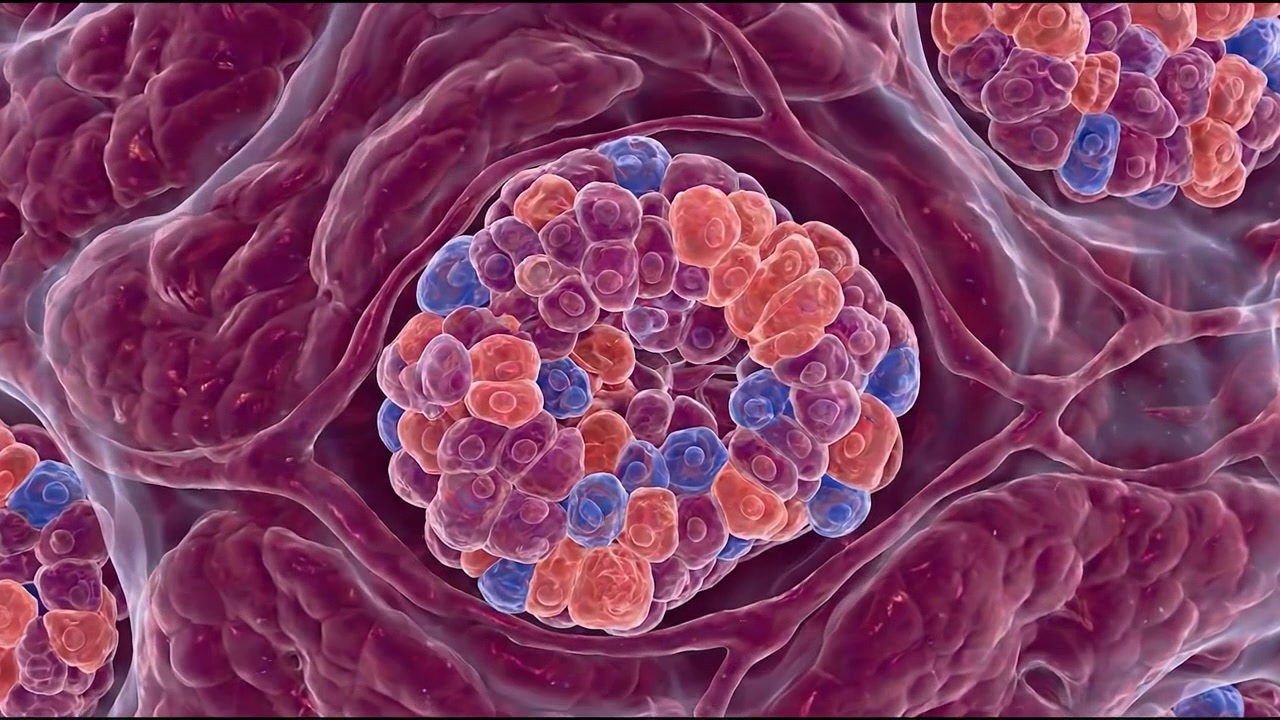 Vista microscopica della divisione cellulare biologica e della struttura cellulare
