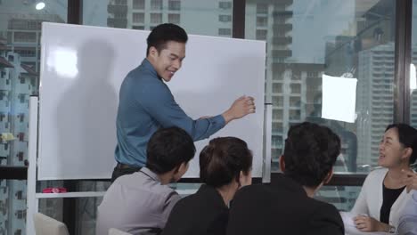 asian business people discuss marketing strategy.