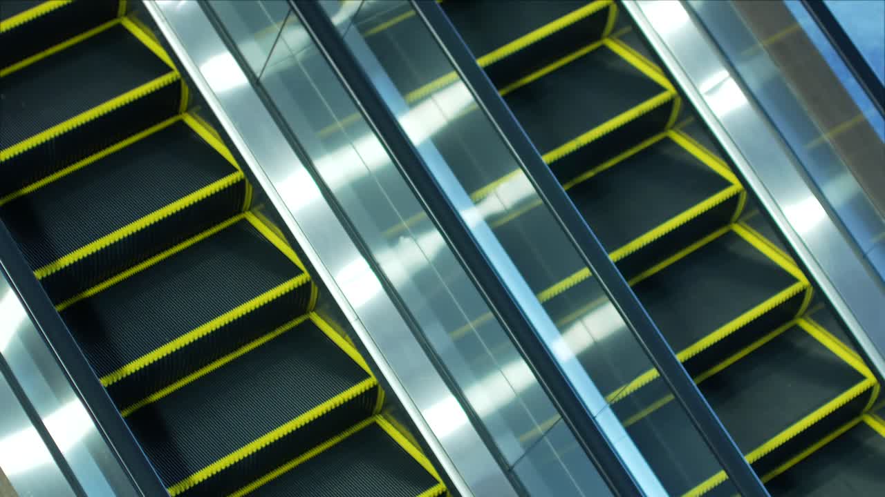 4k video POV of the escalator without any people in airport department store in covid19 crisis