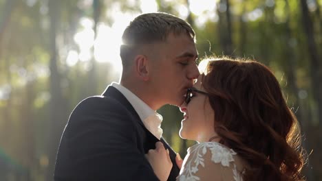 Novio-Con-Novia-En-El-Parque-Forestal.-Pareja-De-Boda.-Familia-Feliz