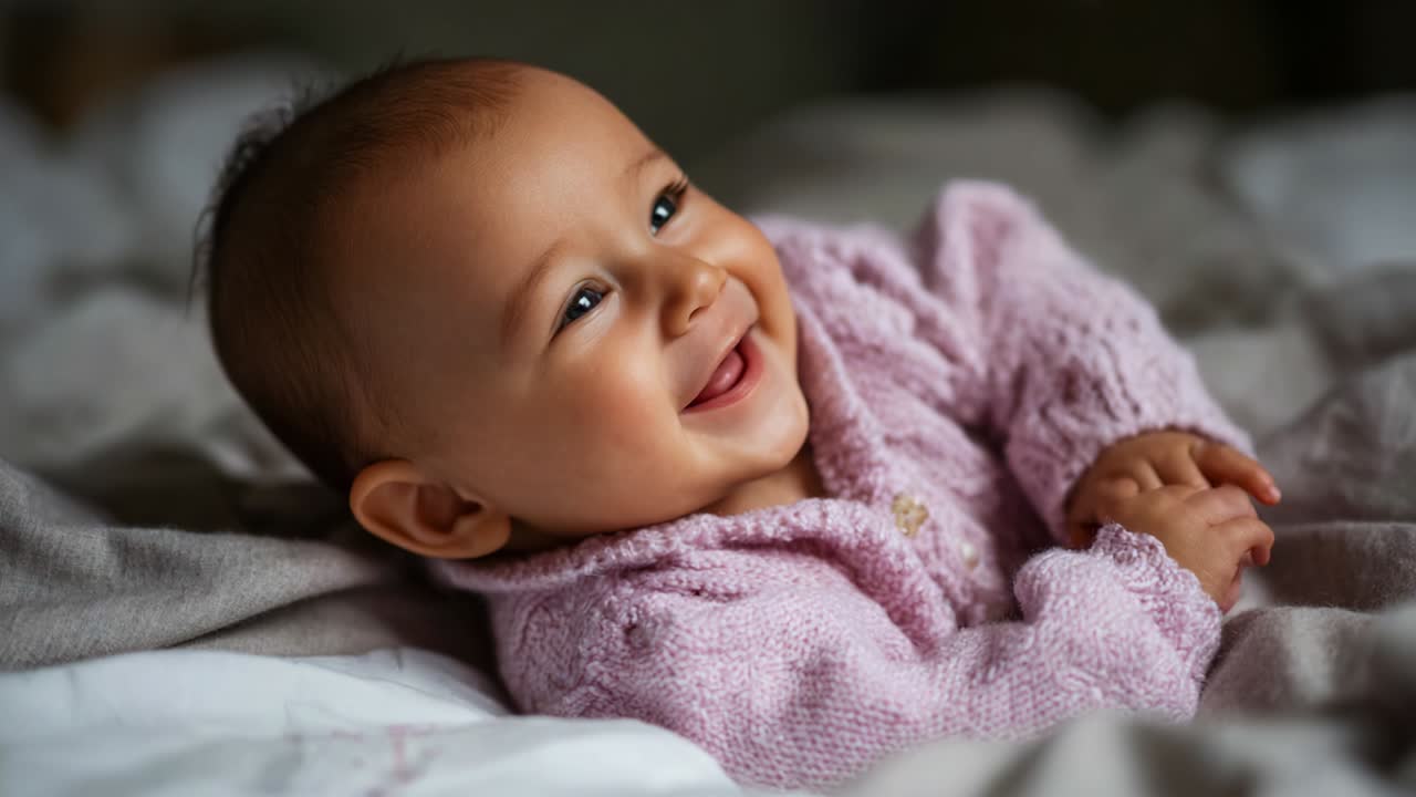 Herlige øyeblikk: Et hjertevarmt blikk på en bedårende baby som smiler og nyter livet på et koselig teppe blant myke teksturer i en varm atmosfære fanget i to bilder