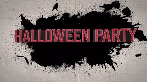 animation of halloween party text over black stains on black background