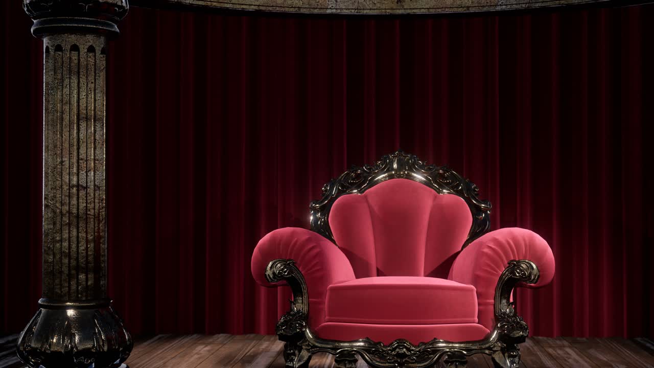 의자 가 있는 고급스러운 극장 커튼 무대