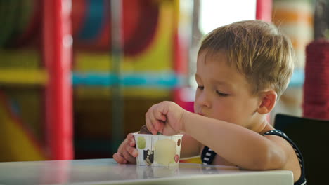 little boy eating chocolate ice cream