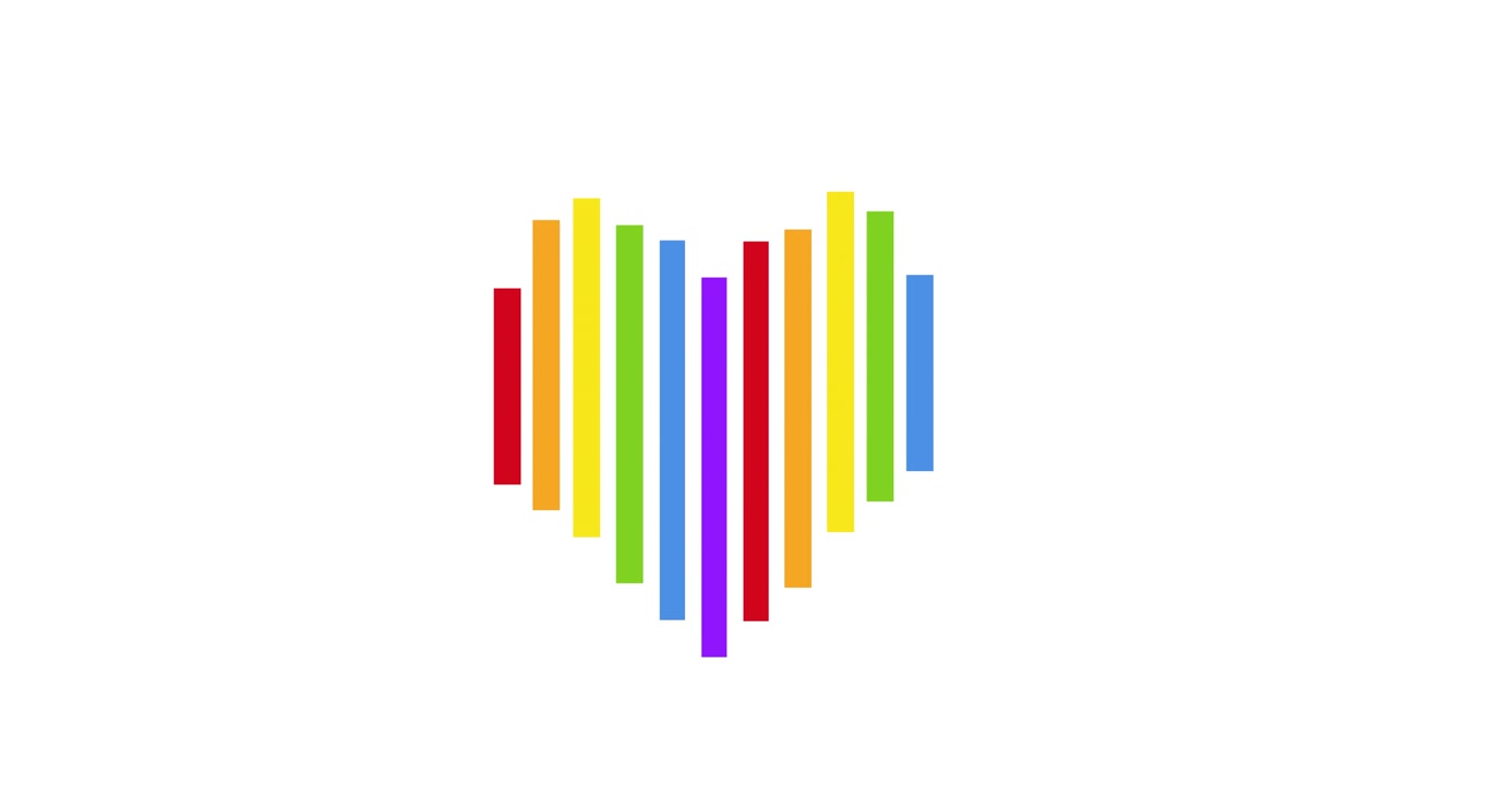 Animation of rainbow heart on white background