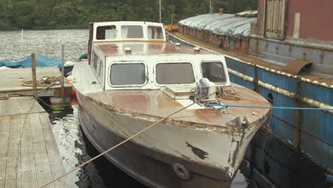 Establishing-jib-shot-1940-wooden-boat,-Mahogany-oak-construction-Seaplane-Tender