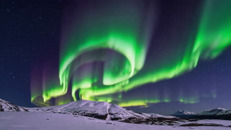 aurora boreal sobre las montañas nevadas